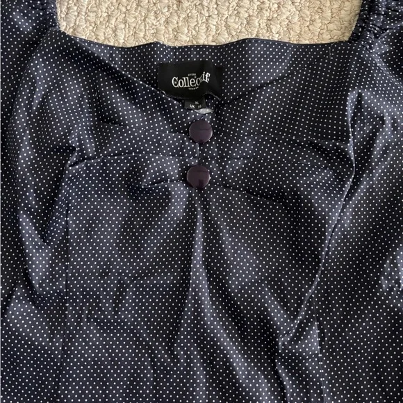 Collectif Dark Blue Polka Dot Blouse - Picture 2 of 7